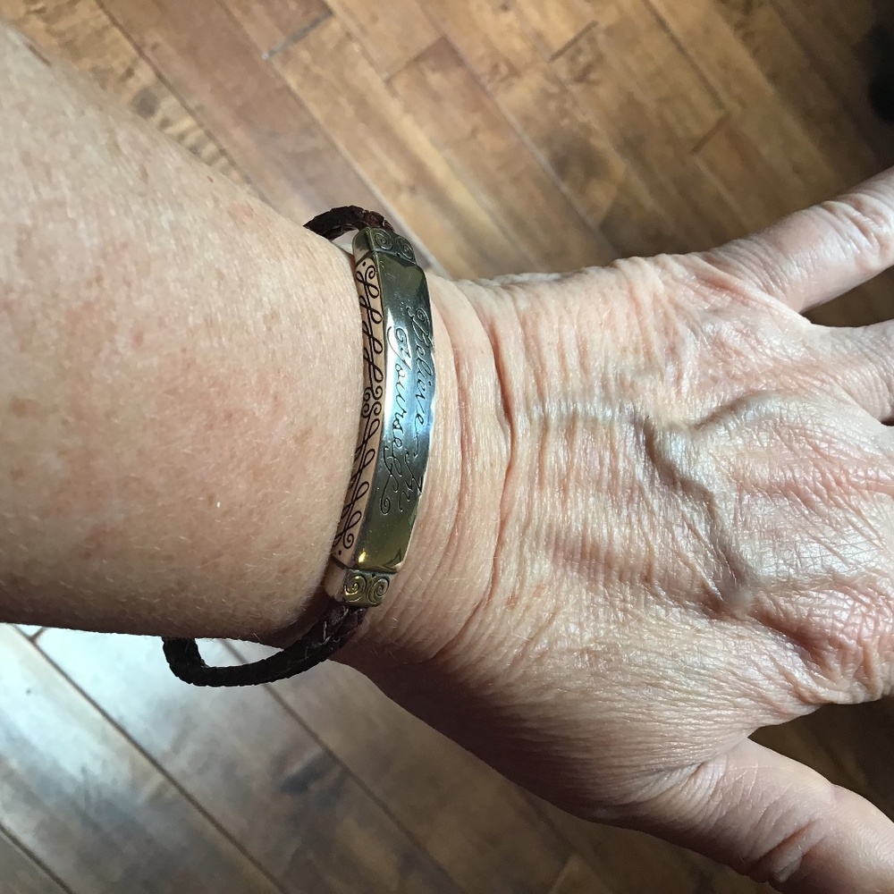 New Brighton “believe in yourself” bracelet with brown leather band